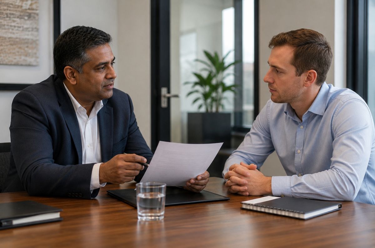 Mutual separation agreements discussed during a workplace exit meeting between HR and an employee.